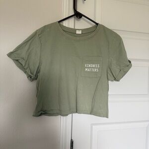Kindness Matters Green Crop Tee - Women's Casual Pocket Top